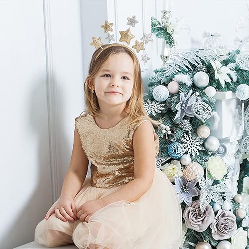 Miniatura 7 de Diadema con estrellas de aleación dorada para mujeres, niñas, niños, accesorio para el cabello de fiesta para princesa, festival de vacaciones,