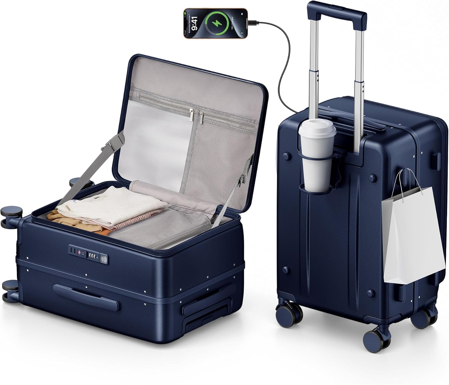 20IN Carry On Luggage,Top Opening Aluminum Frame Hardside