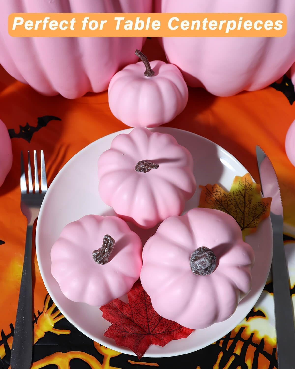 vensovo 12 Pcs Assorted Pink Plastic Pumpkins for Decorating - Artificial Foam Pumpkins for Fall Decor, Thanksgiving, Halloween, Wedding & Party, DIY Craft Fake Pumpkin for Table Centerpiece