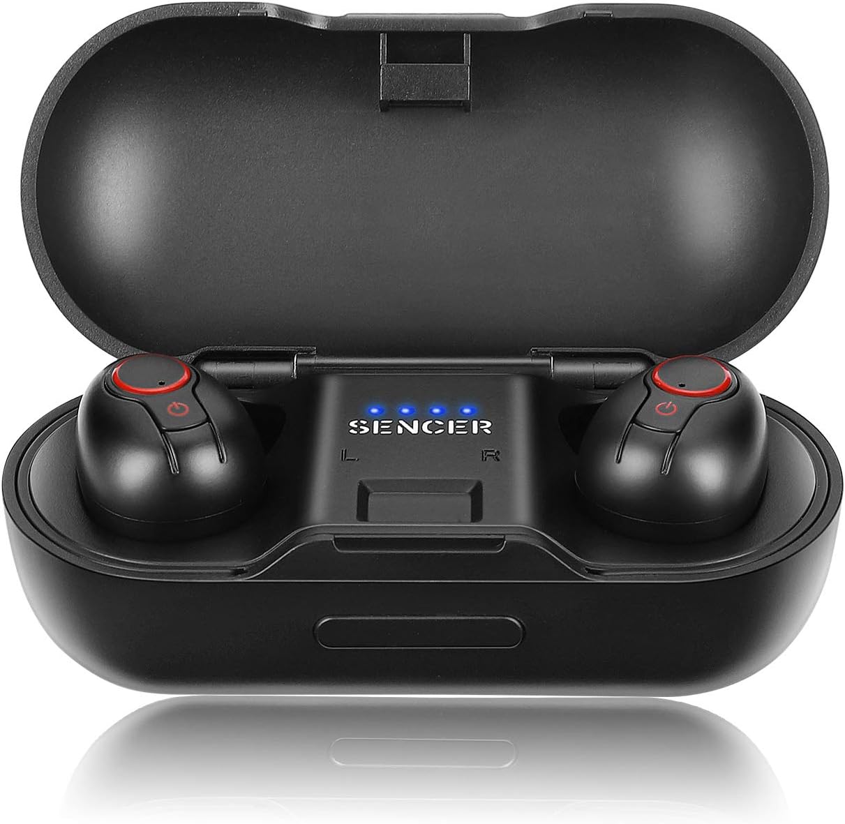 SENCER Wireless Earbuds Bluetooth Earphones with Mic, with 480 mAh Charging Case, CVC 6.0 Noise Cancelling, 3D Stereo Sound, HD Microphone, 20 Hours Playtime, IPX6 Waterproof Sports Headset (Black)