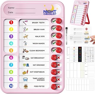 Chore Chart for Kids ADHD Tools to Do List Checklist Magnetic Planning Board with Sliders, Visual Schedule Board with Dry Erase Sheets, Sticker, Marker, Routine Chart for Kids - Pink