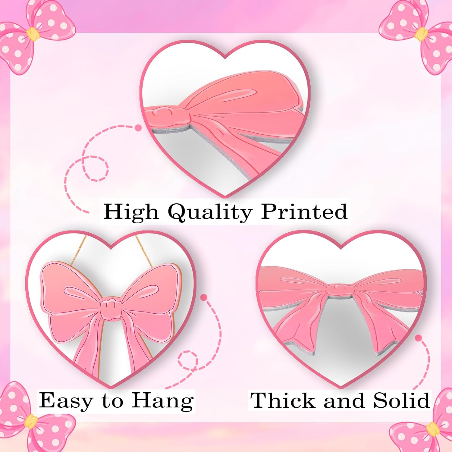 Pink Bow Hanging Wall Decor Coquette Room Decor Wooden Cute Pink Wall Art image 3
