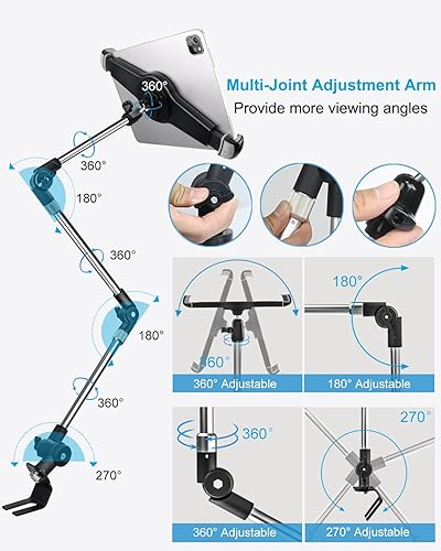 Miniatura 3 de woleyi Soporte grande para tablet con perno de piso de automóvil, brazo plegable de rotación de 360 para iPad Pro 12.9Air, Galaxy Tabs, Surface