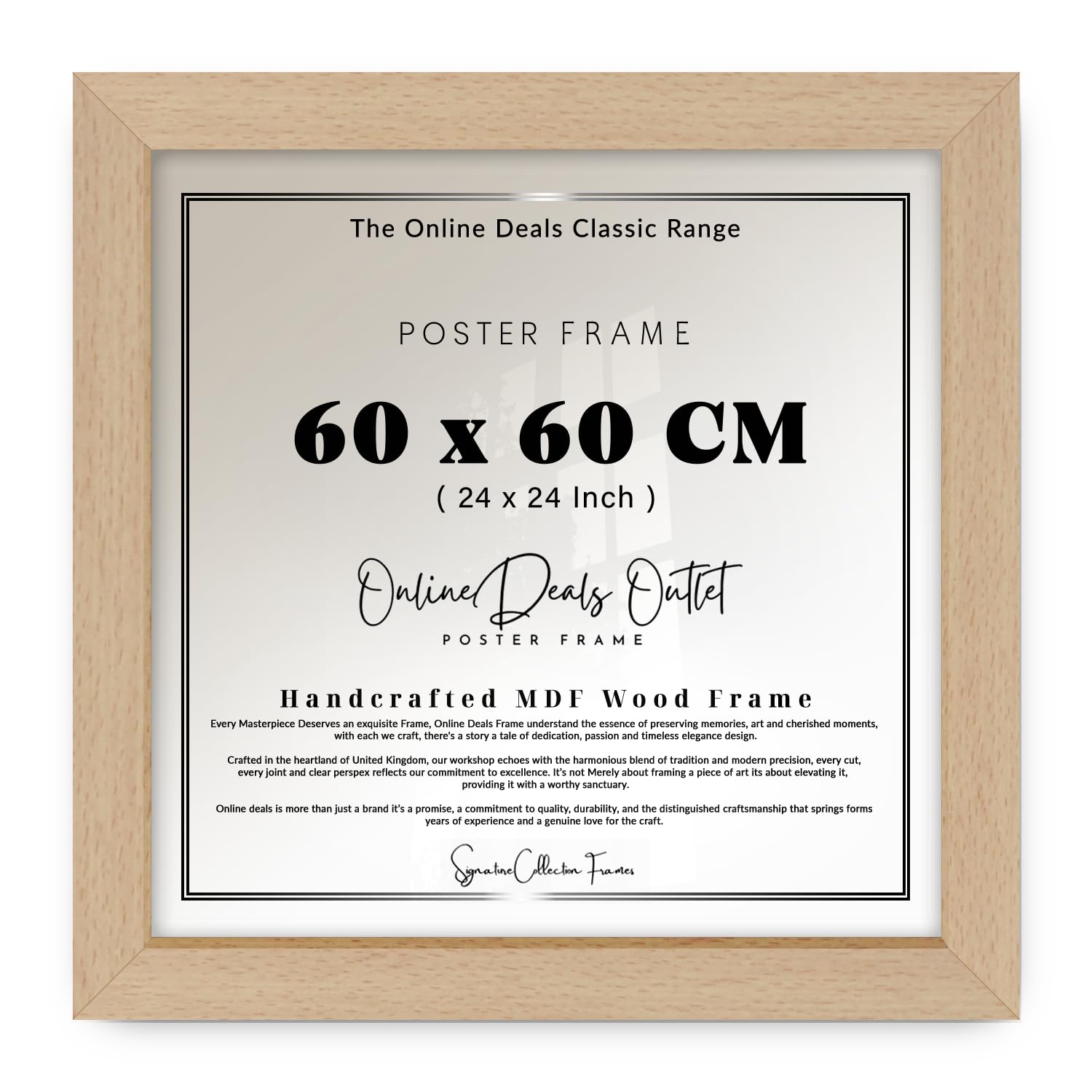 Online Deals | MDF Poster Frame (60 x 60 CM) 24x24 Inch for Interior Wall Wallpaper Art & Café Wall Décor, MDF Wood, Secure Hanging Hooks [ Beech ] — image 1