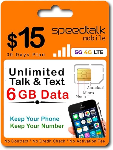 Miniatura 9 de SpeedTalk Mobile Kit de tarjeta SIM para teléfonos inteligentes y teléfonos celulares  Plan mensual precargado de $11 - Llamada y texto ilimitados +