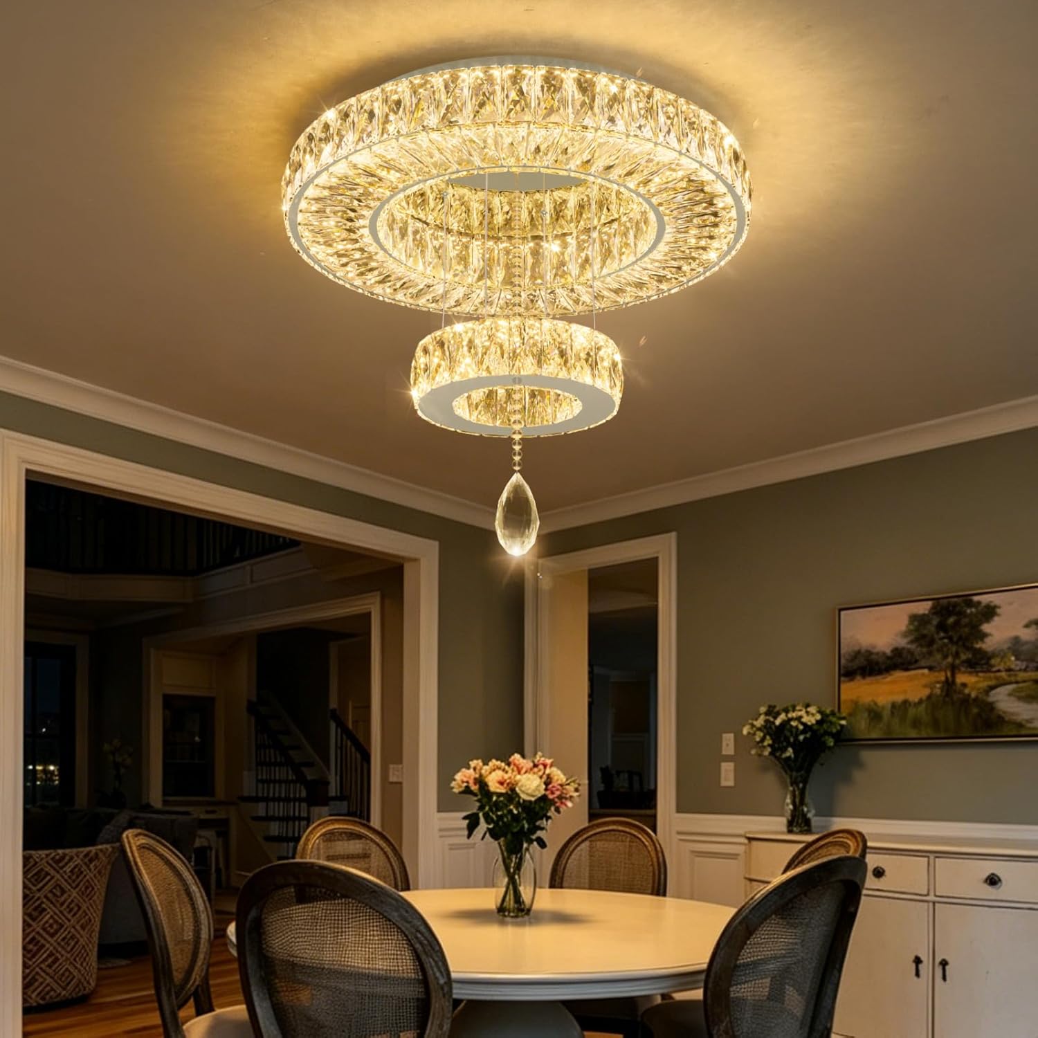 Modern Chandelier Bedroom Light Indoor LED Dimmable Lights Ceiling Chandeliers for Dining Room Kitchen Entryway Gold 30W LEDs Fixtures 2400 Lumens