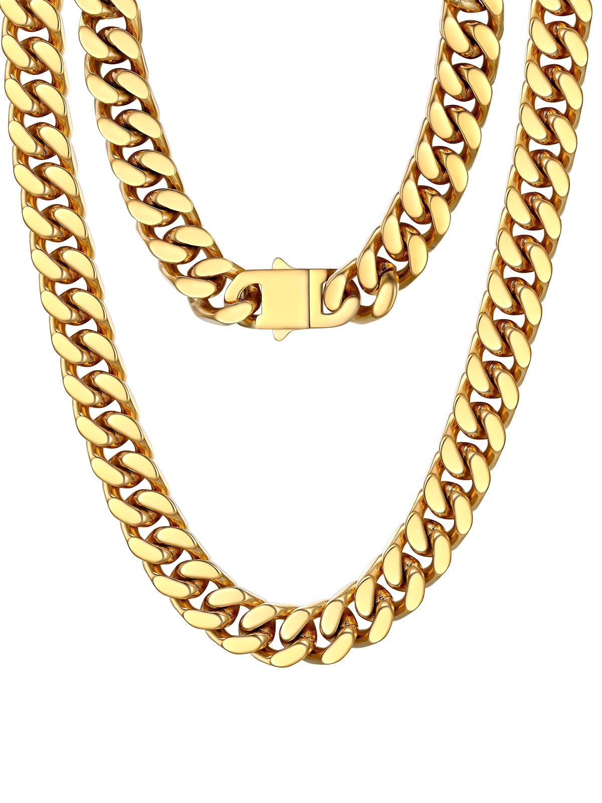 PROSTEEL Cadena Cubana Acero Inoxidable 5/12/14mm Collar Grueso Plateado/Dorado Cadenas Cubanas Eslabones Hip Hop Joyas de Mujer Hombre 46cm/51cm
