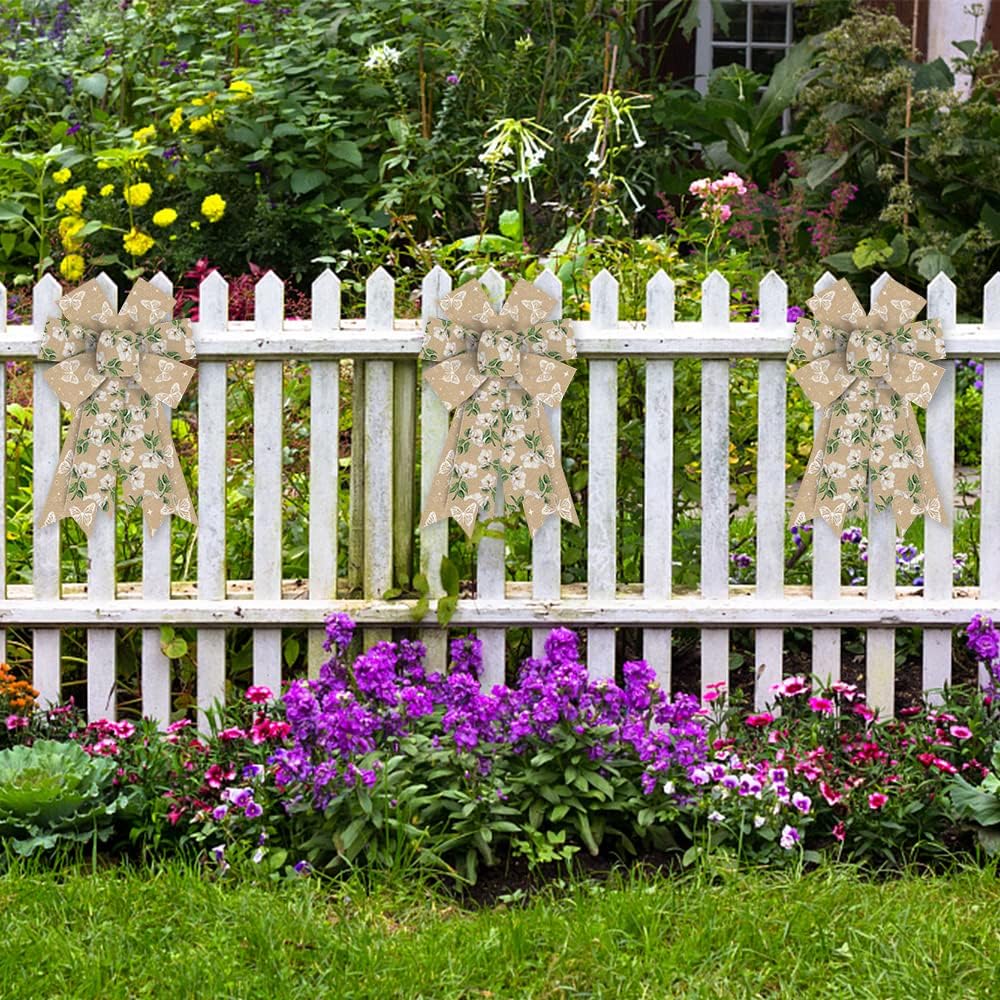 Hying 2 Pieces Fall Flowers Bows for Wreath, Natural Burlap Wreath Bow Floral Butterfly Farmhouse Craft Bows for Front Door Thanksgiving Day Decorations Supplies - Image 3