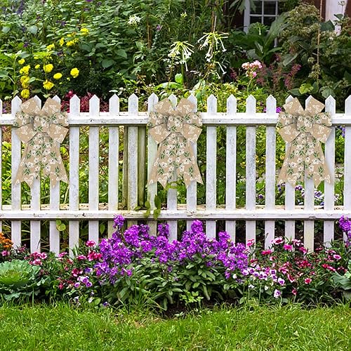 Miniatura 3 de Hying 2 lazos de flores de otoño para corona, lazos de corona de Acción de Gracias, lazos verdes de arpillera natural, lazos florales de mariposa,