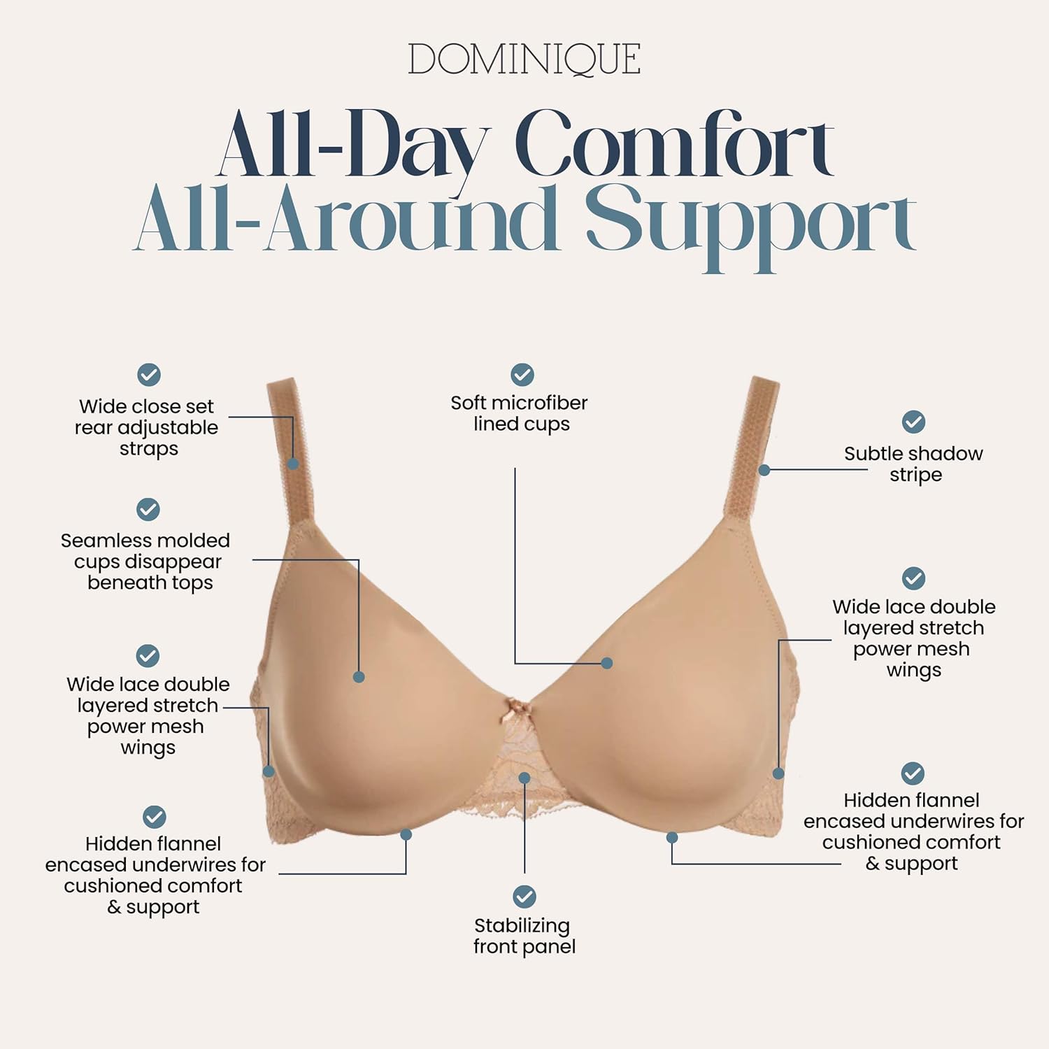 Dominique Women’s Lena Lace Minimizer Bra #7309 – Seamless Full Figure Underwire Lingerie for Women