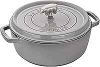 Vista 1 de Staub Hierro fundido Cochon Cocotte redondo ancho poco profundo de 6 cuartos - Gris grafito, fabricado en Francia