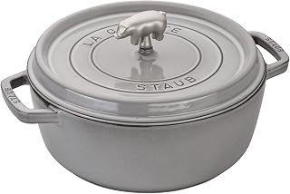Staub Cochon Cocotte aus Gusseisen, flach, breit, rund, 6 l, Graphitgrau