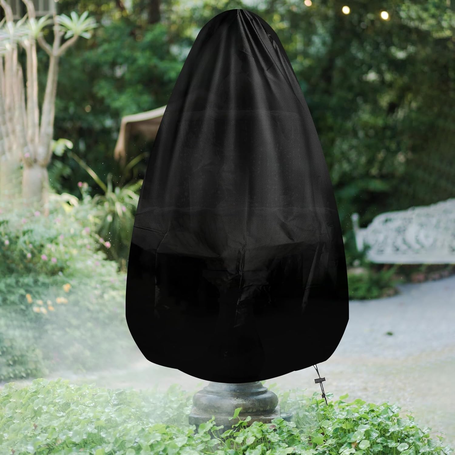 Garden Fountain Cover, 48"x68" Waterproof Oxford Garden Statue Protective Cover, Outdoor Statue Protecter with Drawstring for Winter Bird Bath & Outdoor 2-3 Tier Fountains, Black