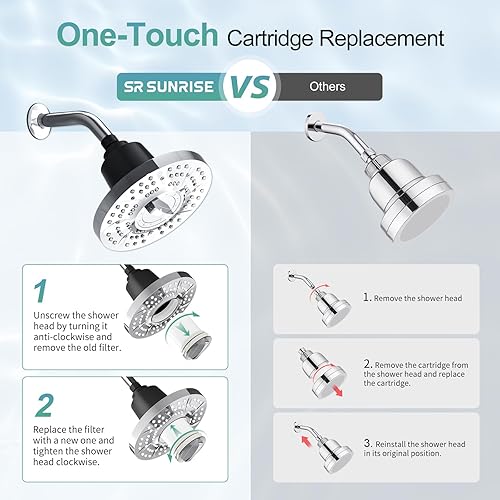 Miniatura 6 de Cabezal de ducha filtrado de 20 etapas, cabezal de ducha de alta presión de 7 pulgadas con cartucho de filtro fácil de reemplazar, filtro de cabezal