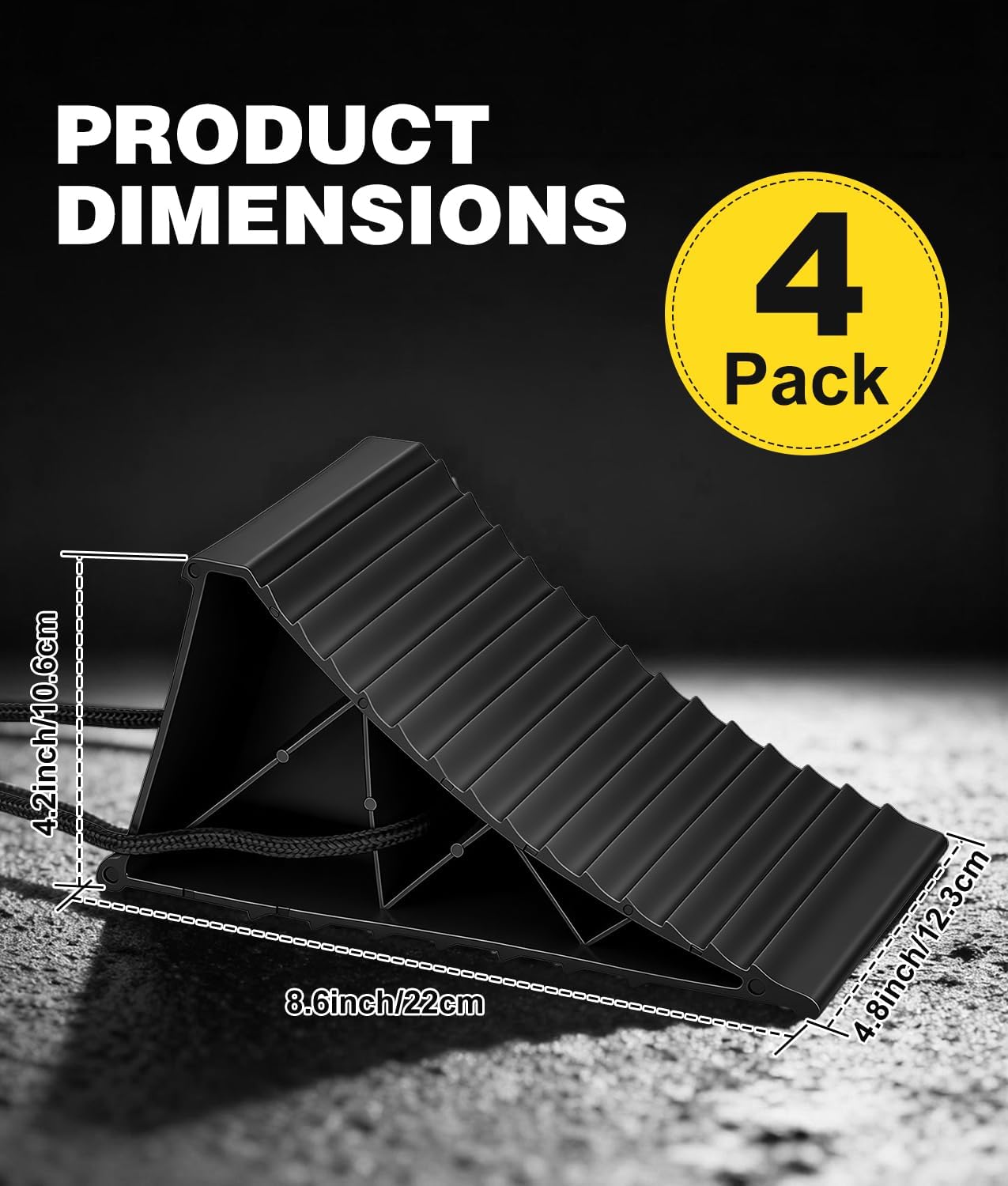 PAHTTO Wheel Chocks, 4Pack Heavy Duty Wheel Chocks with Rope, Black