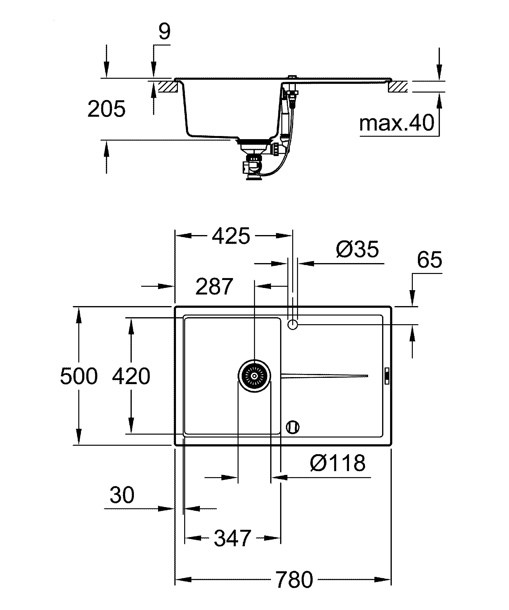 Grohe K400 Kompositspüle mit Abtropffläche granit grau 31639AT0 78 x 50 cm