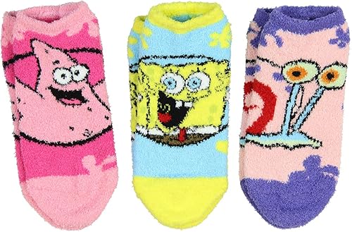 Miniatura 2 de Nickelodeon SpongeBob SquarePants - Calcetines de felpa para mujer, Patrick Gary, Bob Esponja, paquete de 3 calcetines tobilleros, Varios colores