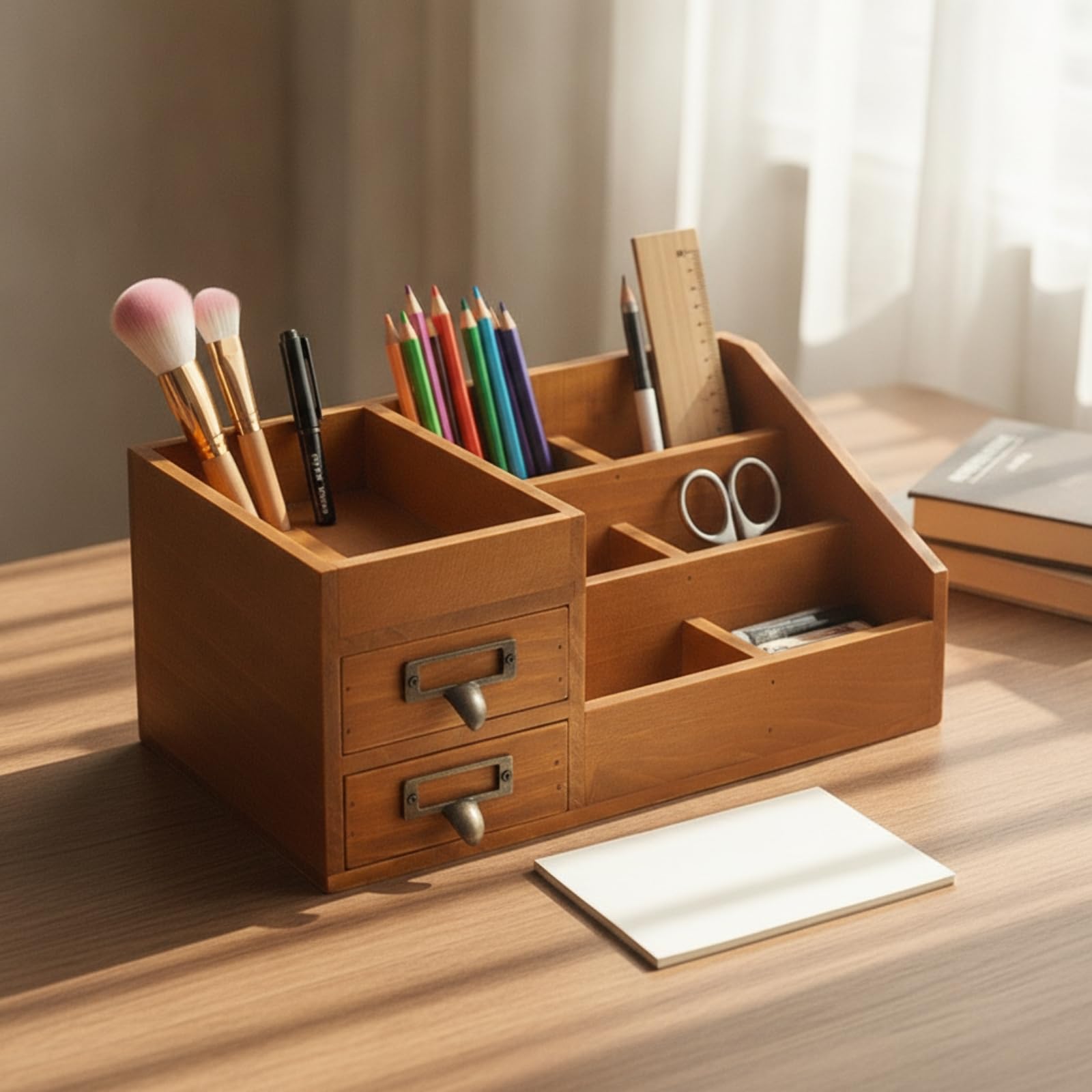 B Baosity Organizador Escritorio Rústico Organizador Escritorio con Cajones Resistente para Dormitorio