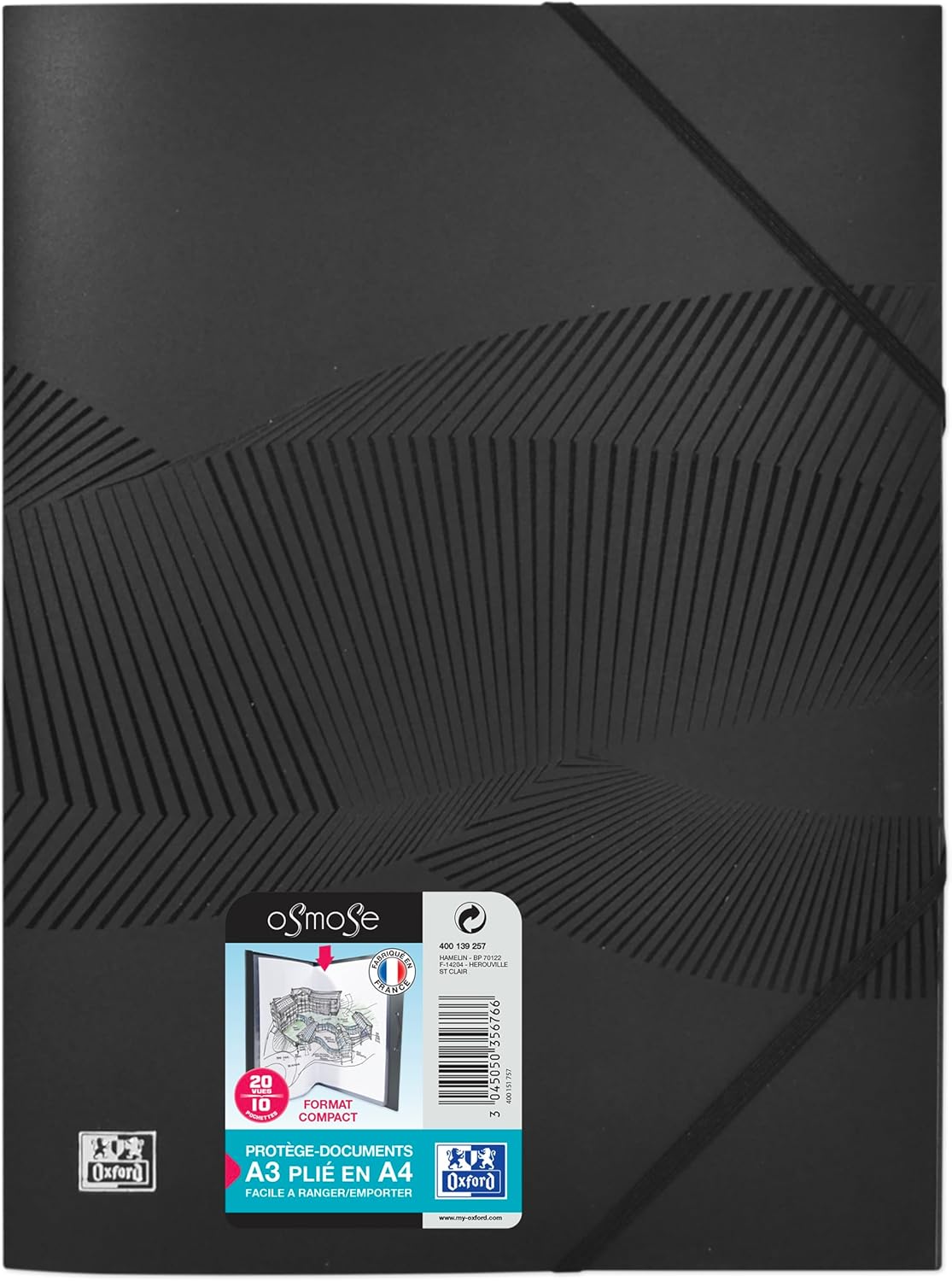 OXFORD Pack of 10 Osmosis Document Sleeves A3 Folded to A4 20 Pockets / 10 Pockets Polypropylene Cover Black