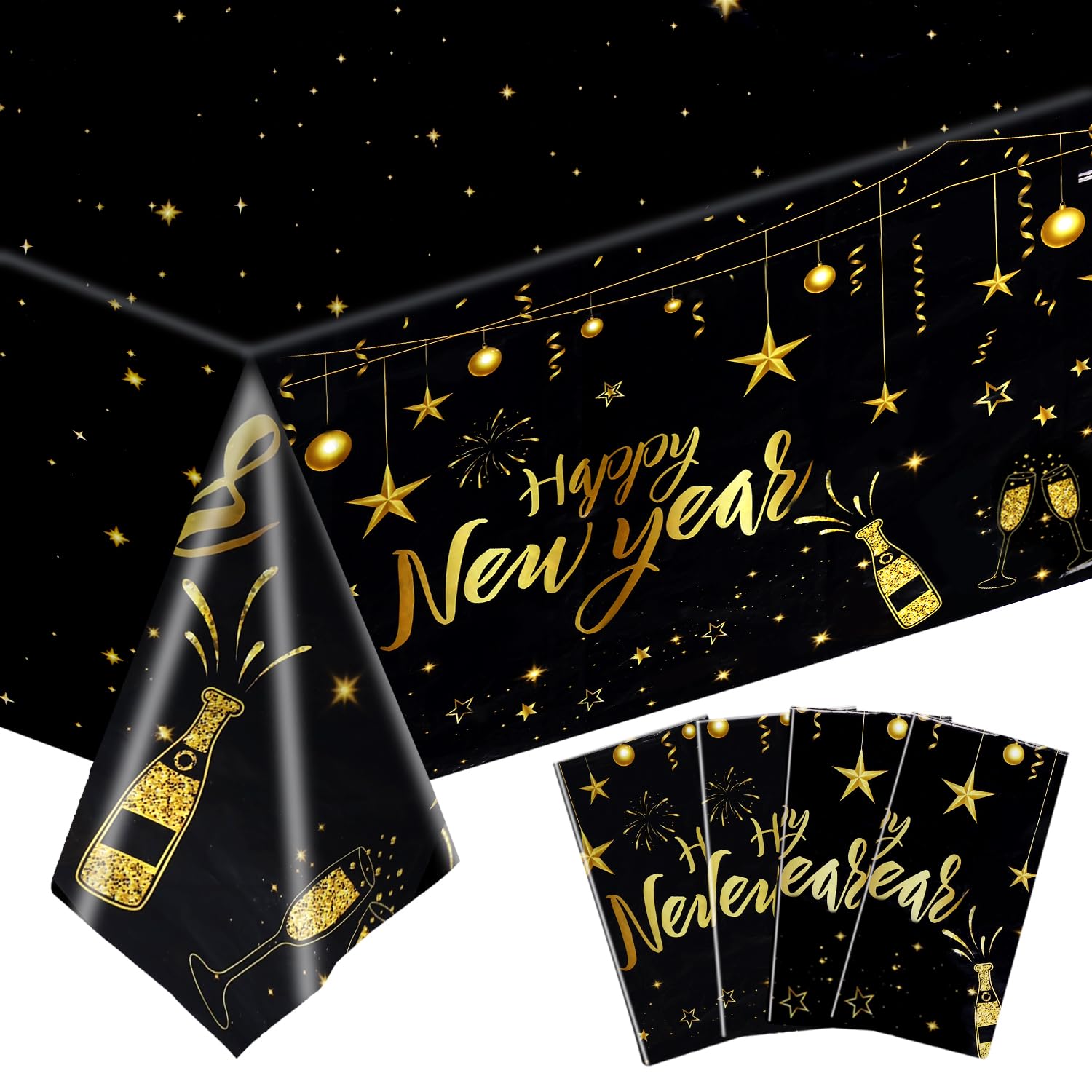 Nappe Jetable Nouvel An 2025 - 274x137 Cm, Or Et Noir, Imperméable PVC