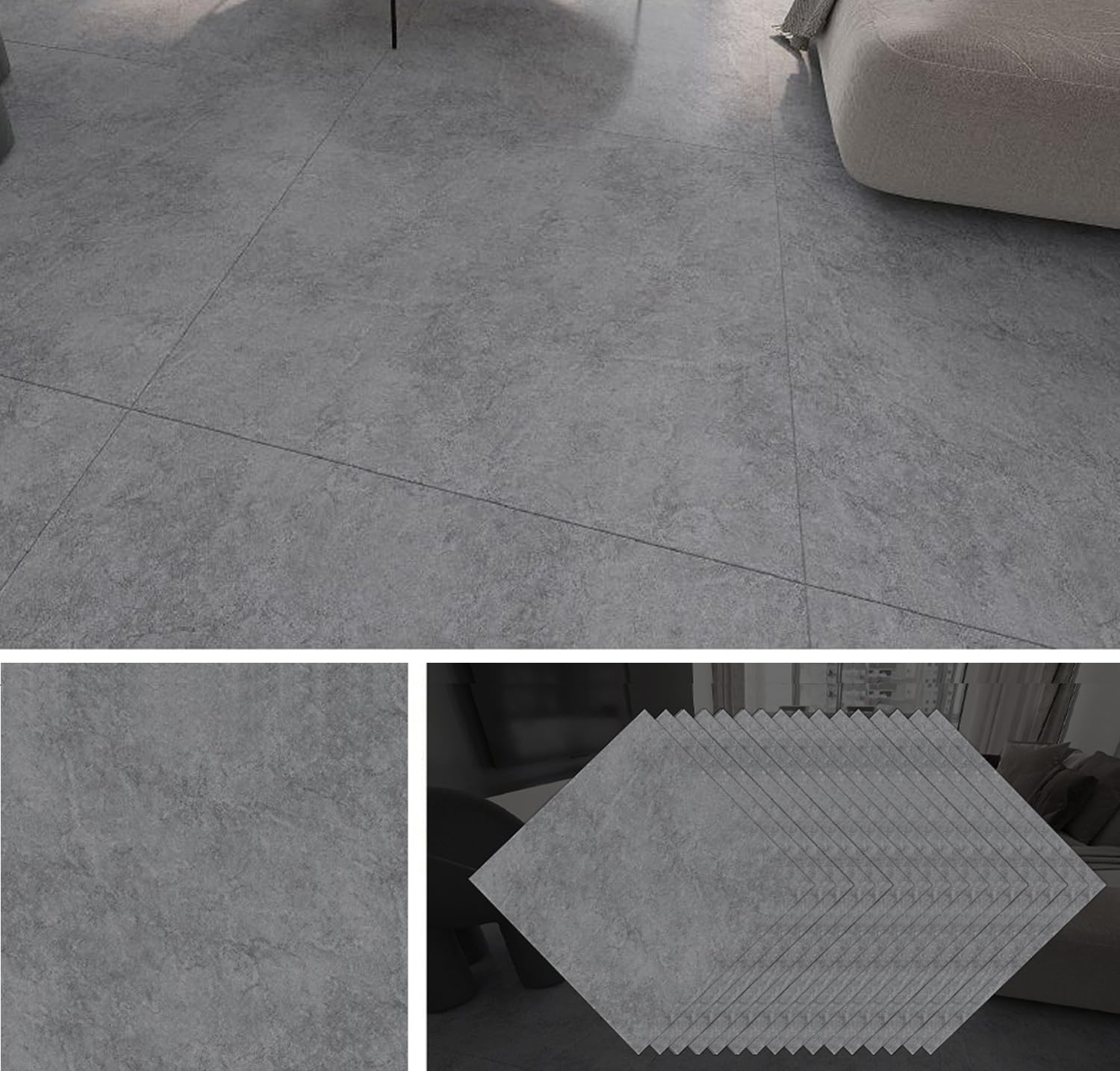 40 Stück PVC Bodenbelag 30 x 30cm Klebefliesen, 3,6m² Vinylboden Selbstklebend Dicke 1,3 mm Laminat Selbstklebende Fliesen für Wohnzimmer, Küche, Schlafzimmer (Grau Marmor)