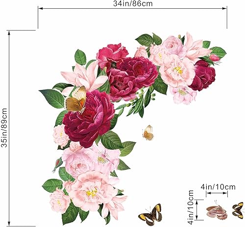 Miniatura 4 de Calcomanías de pared de flores de rosas, plantas de naturaleza, flores, flores silvestres, calcomanías de pared, para mujeres, niñas, dormitorio,