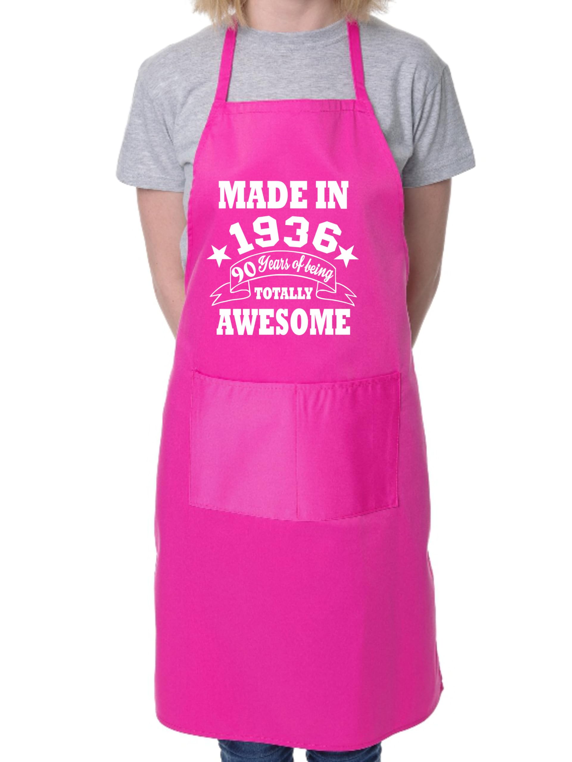Print4u Men's Pink 90Th Birthday Made In 1936 Bbq Cooking Funny Novelty Apron
