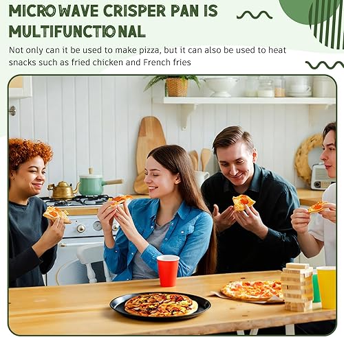 Miniatura 5 de LemonRoad 2 sartenes para microondas de 12 pulgadas, sin agujeros, antiadherente, de acero al carbono, para recalentar pizza congelada, patatas