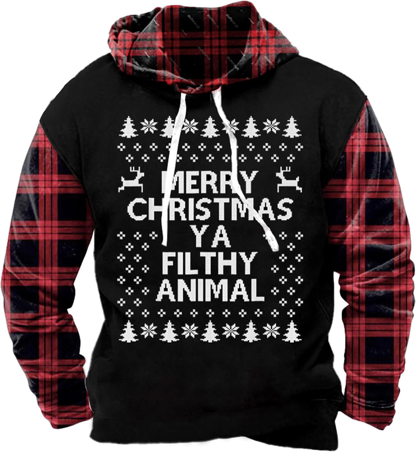 Arvilhill Men's Ugly Christmas Hoodies Vintage Red Plaid Sweatshirt (S-3XL)