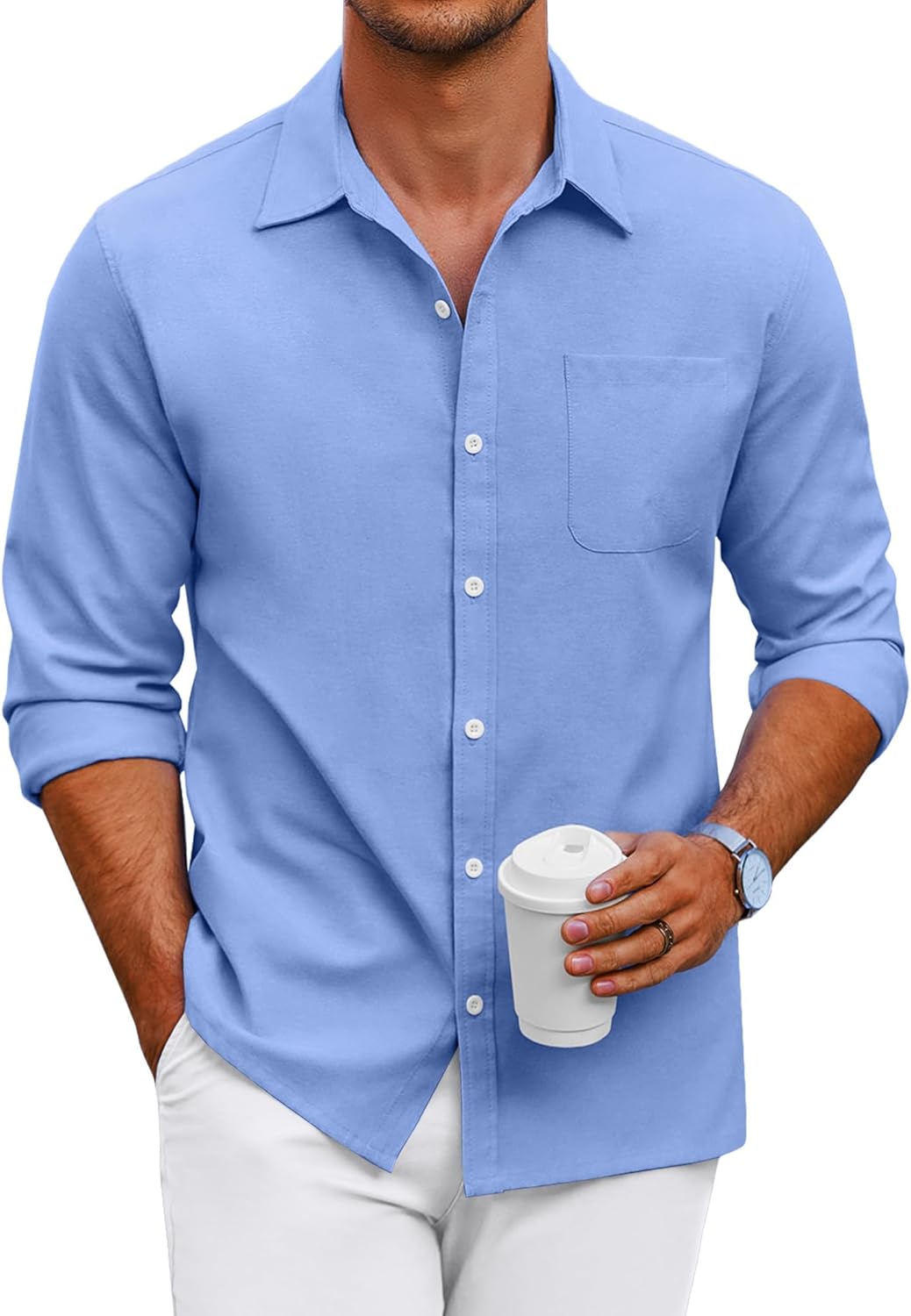 COOFANDY Herenoverhemd met lange mouwen, vrijetijdshemd, Oxford-overhemd, zakelijk, casual, button-down, katoenen overhemden, regular fit, azuurblauw, 3XL