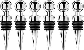 Wine Stoppers for Wine Bottles 6Pcs Vacuum Wine Bottle Stopper with Silicone Reusable Wine Corks, Leak proof Keep Fresh Suitable for Standard (Silver, 6 Pack)