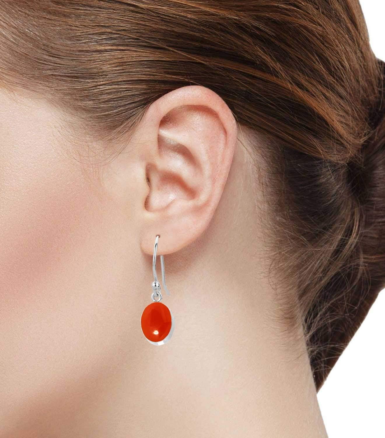 Genuine 925 Sterling Silver Handmade Jewelry Oval Onyx, Carnelian, Lapis, Pearl Natural Gemstone Boho Drop Dangle Earring For Women