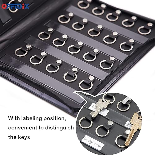 Miniatura 5 de OFFIDIX Estuche grande con cremallera, gabinete portátil de cuero para llaves, 40 ganchos para llaves, organizador de llaves para gerente y