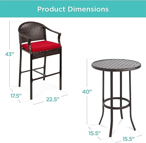Miniatura 7 de Best Choice Products Juego de mesa de bar de 3 piezas, muebles de mimbre para exteriores, altura de bar, muebles de bistró para patio trasero,