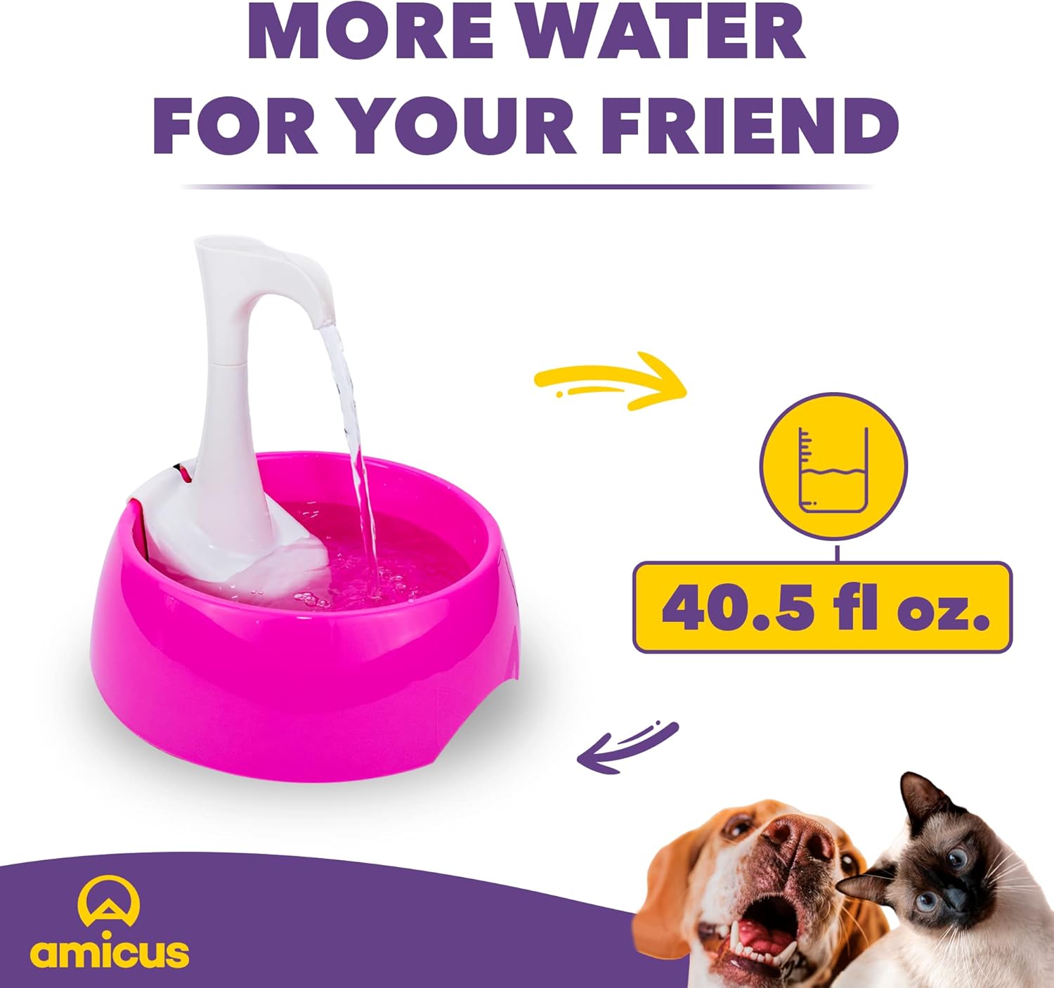 AMICUS - Aqua First USB Water Fountain for Pets: Automatic Drinking Fountain - Ergonomic Design, Portable - Pink + Treat Dispensing Dog Toys Crazy Ball: Interactive Enrichment Toy - 100g/3.5oz…