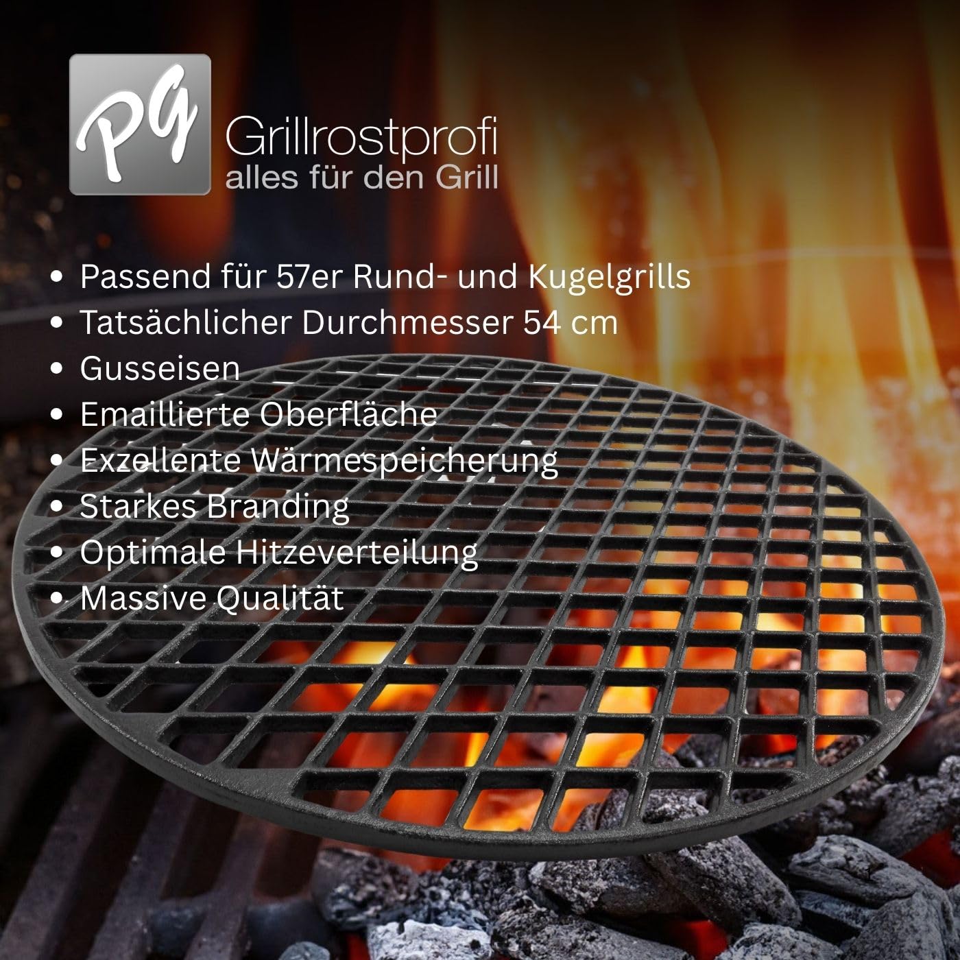 GRILLROSTPROFI Gusseisen-Grillrost, rund für Kugelgrill 57 cm Ersatz für Weber