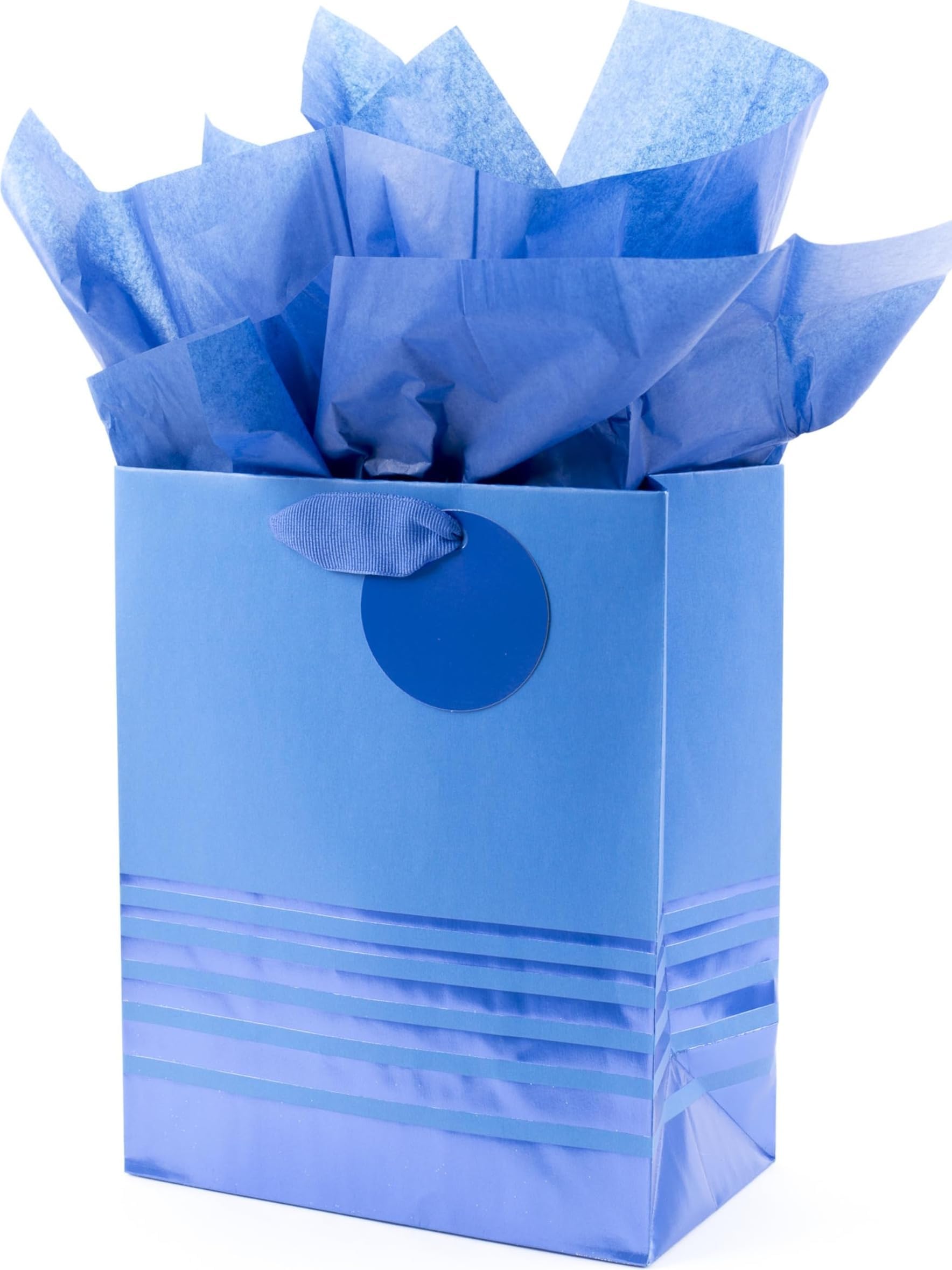 Hallmark 9" Medium Gift Bag with Tissue Paper (Blue Foil Stripes)