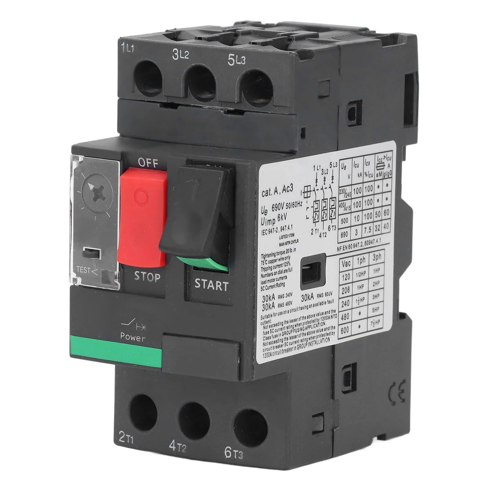 Disjoncteur Disjoncteur moteur AC690V 0,63-1A Rail DIN 35 mm Bouton de démarrage manuel du moteur