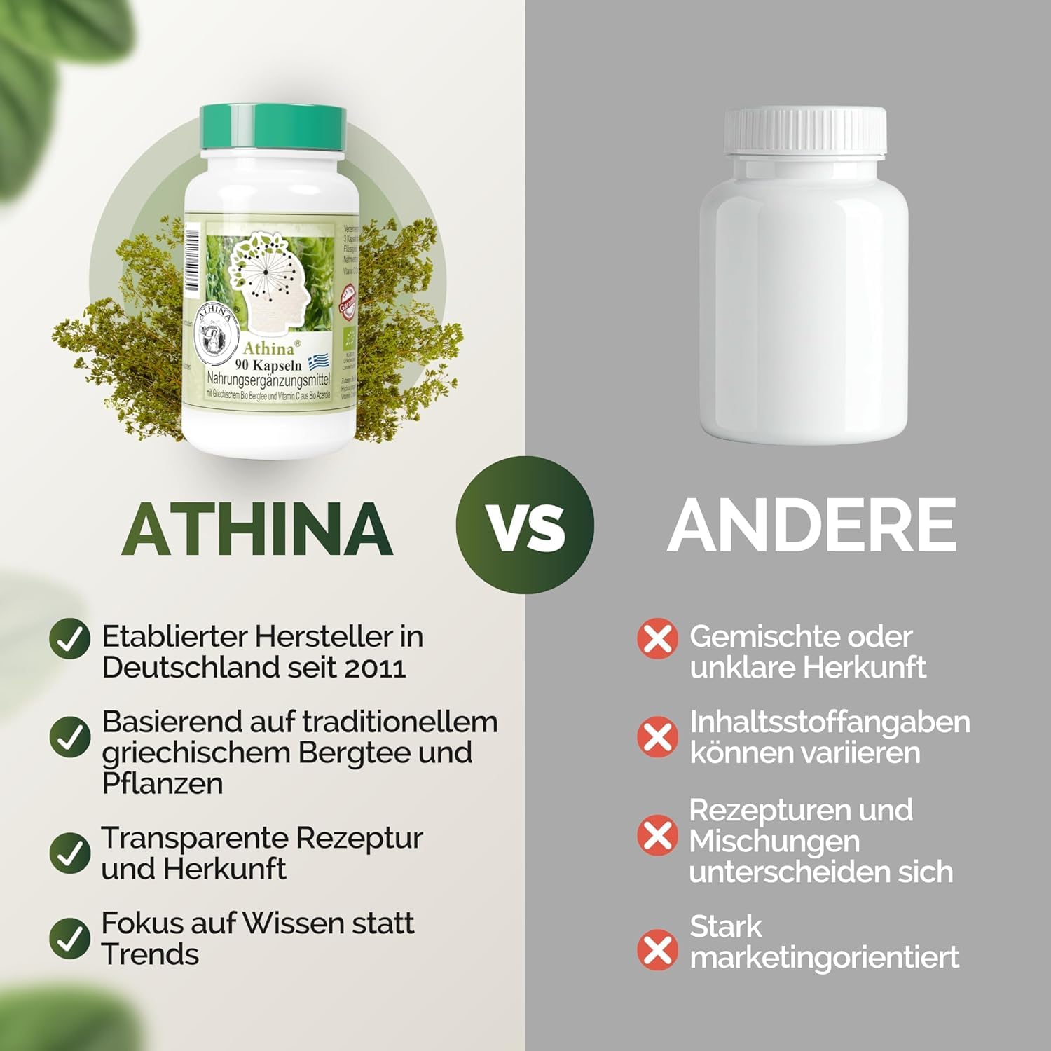 Athina® Griechische Eisenkraut Bergtee Kapseln Bio DE-ÖKO-006 90 Stück Sideritis Scardica Vegan Premium Qualität (90 stück, (180 stück, (2er Pack))
