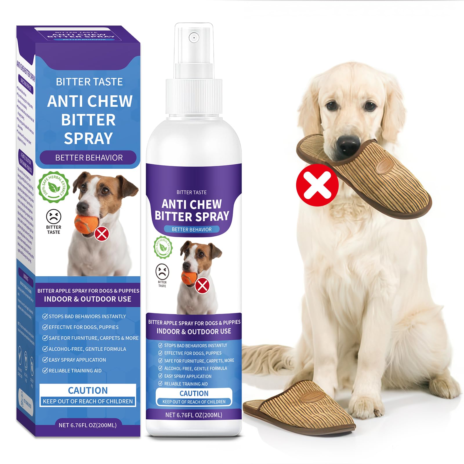 No Chew Spray for Dogs, 200ML Bitter Apple Spray for Dogs to Stop Chewing and Prevents Wound Licking, Protects Furniture, Shoes, Bandages, Alcohol-Free & Non-Toxic, Safe for Indoor & Outdoor Training