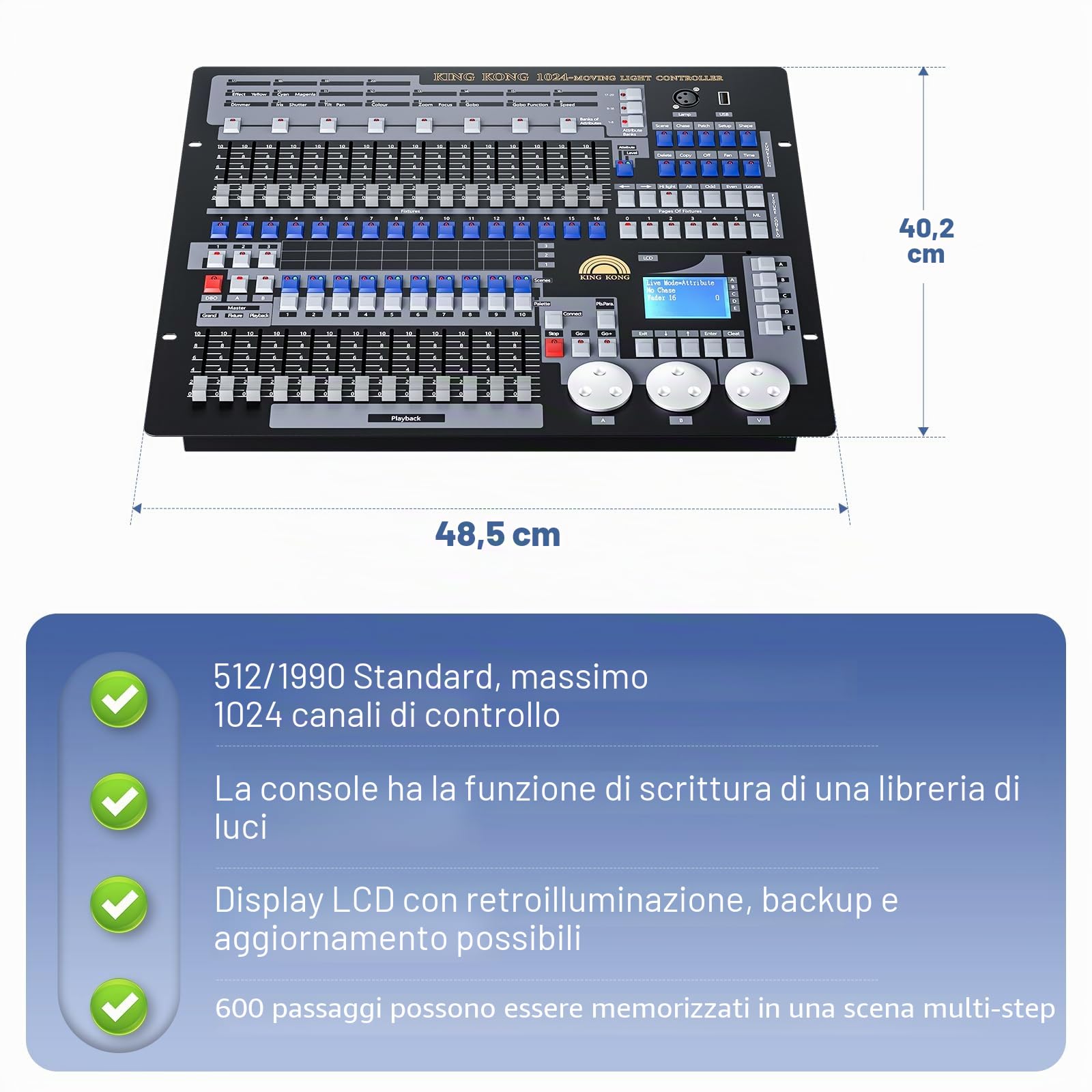 D-MX Controller,1024 D-MX Console per Luce Discoteca, Illuminazione Palcoscenico, D-MX DJ Disco Controller Equipaggiamento, DJ Luce Controller,D-MX Dimmer per Spettacoli di Luci Festa Disco Pub Sbarra