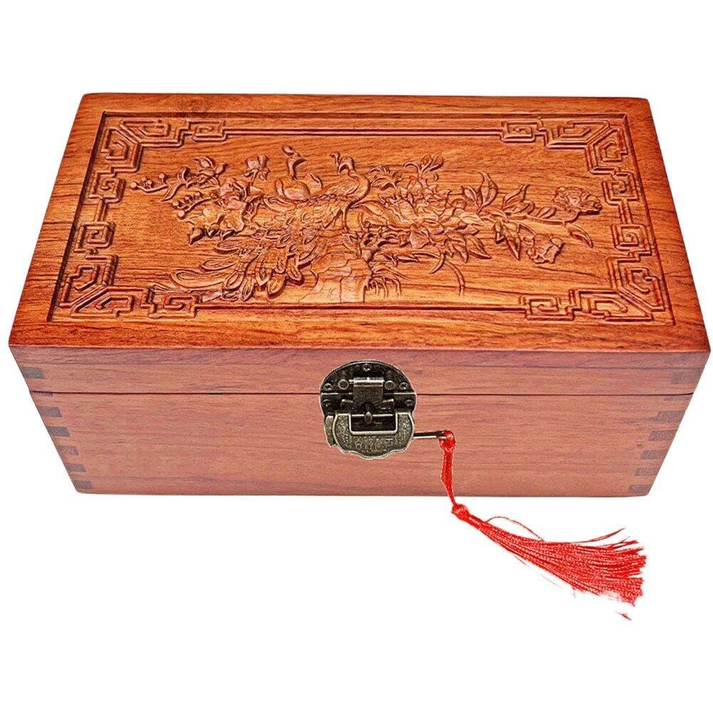 Boîte de rangement en bois d'acajou XL grand coffret bijoux et perles