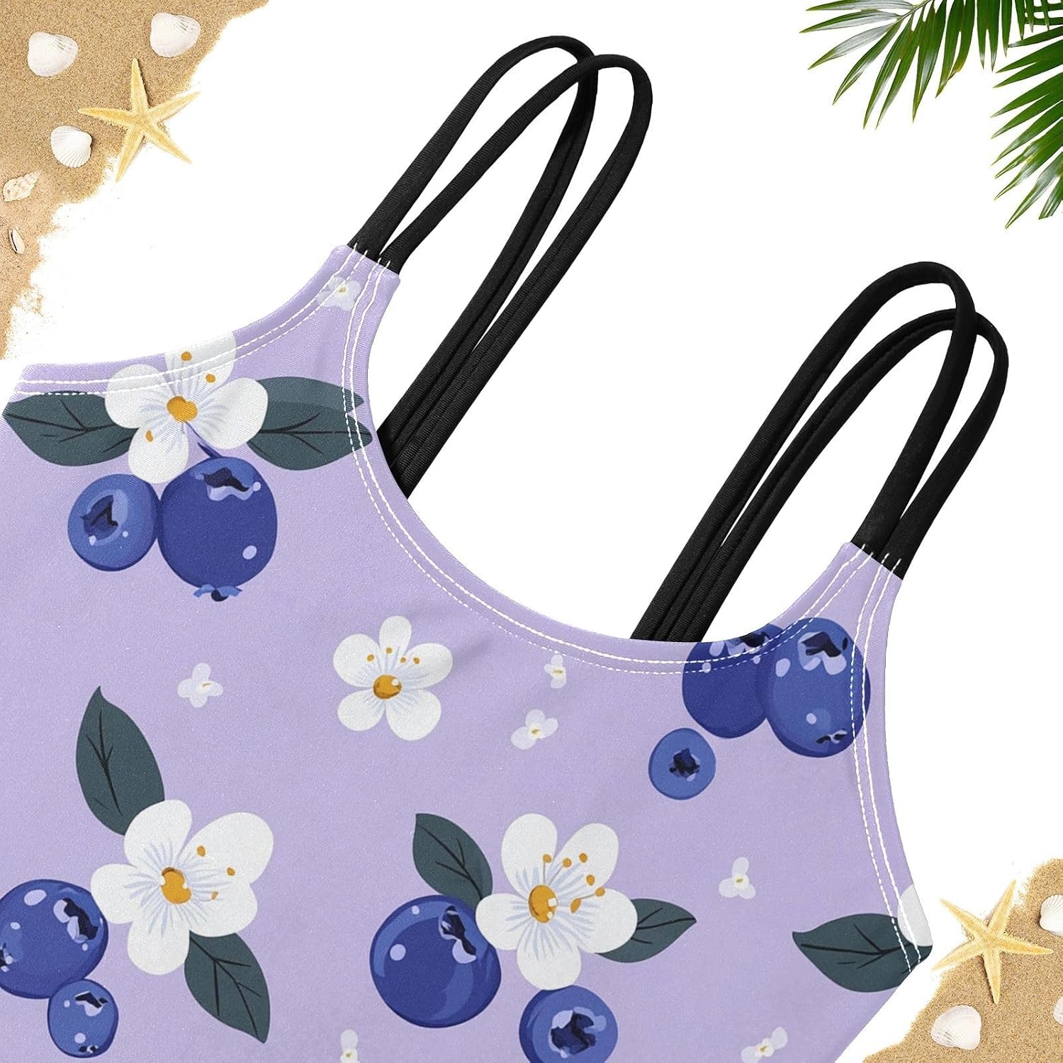 visesunny Girls Two Piece Swimsuits Purple Blueberry Floral Girl's Bikini Sets Bathing Suits for Girls Size 5-12Y