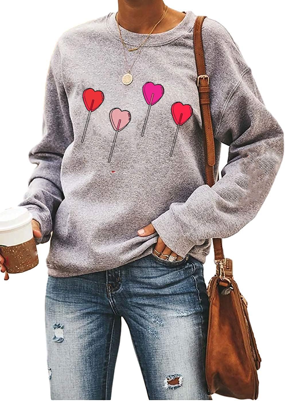 Yimoya Valentine Sweatshirt - Women's Cute Leopard Love Heart Shirt Gift