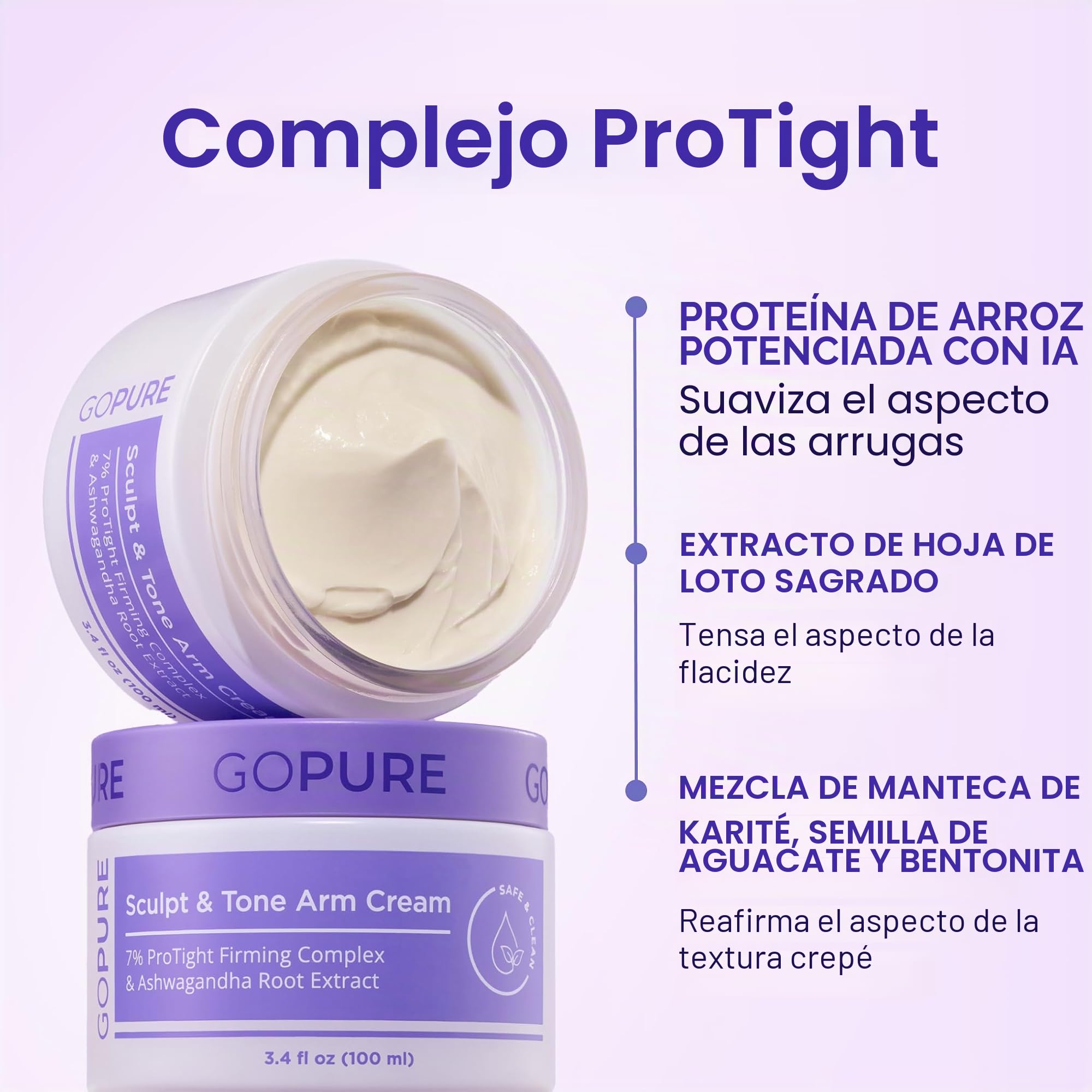 goPure Crema de brazos Sculpt & Tone – Crema reafirmante y tonificante para los brazos, suaviza el aspecto de las arrugas, hidrata profundamente, reafirma la apariencia de la textura de grietas en las