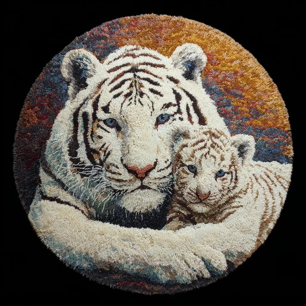 Wallustrioaw B Round Latch Hook Rug Kits Tiger For Adults And Starter 50*50Cm