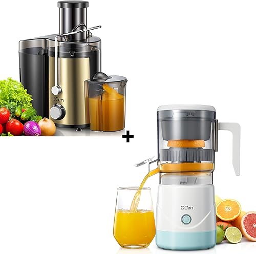 QCen 800W Juicer Machine Gold y Electric Citrus Juicer White Bundle