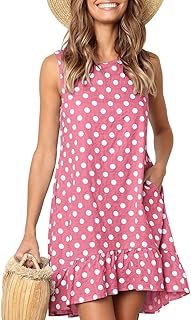 Women's Sleeveless Polka Dot Ruffle Tunic Dress Casual...