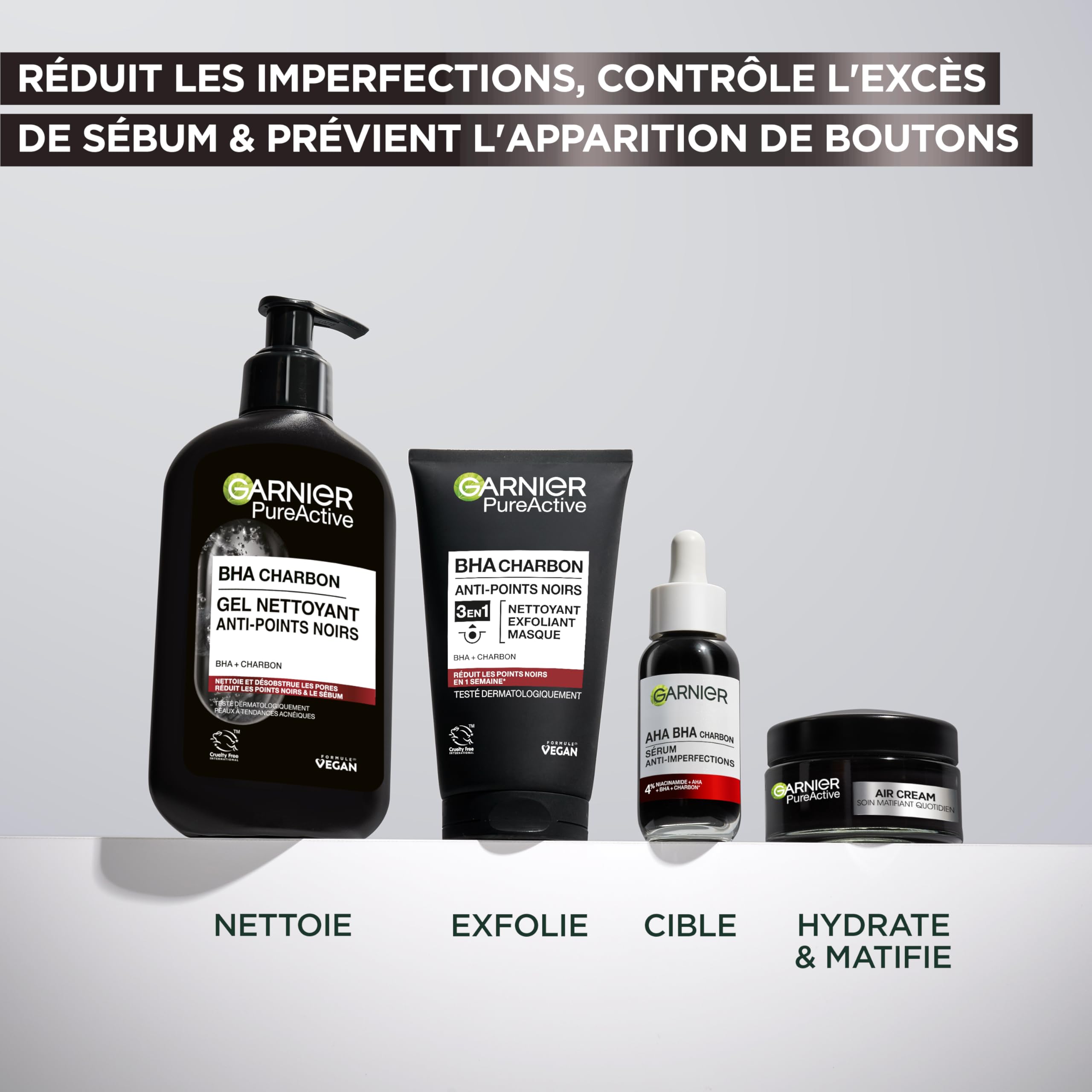 Garnier Pure Active - Gel Nettoyant Charbon - Réduit Points Noirs & Boutons - Nettoie & Désincruste les Pores - BHA & Charbon - Vegan & Cruelty Free - Peaux à Tendance Acnéiques - 250 ml