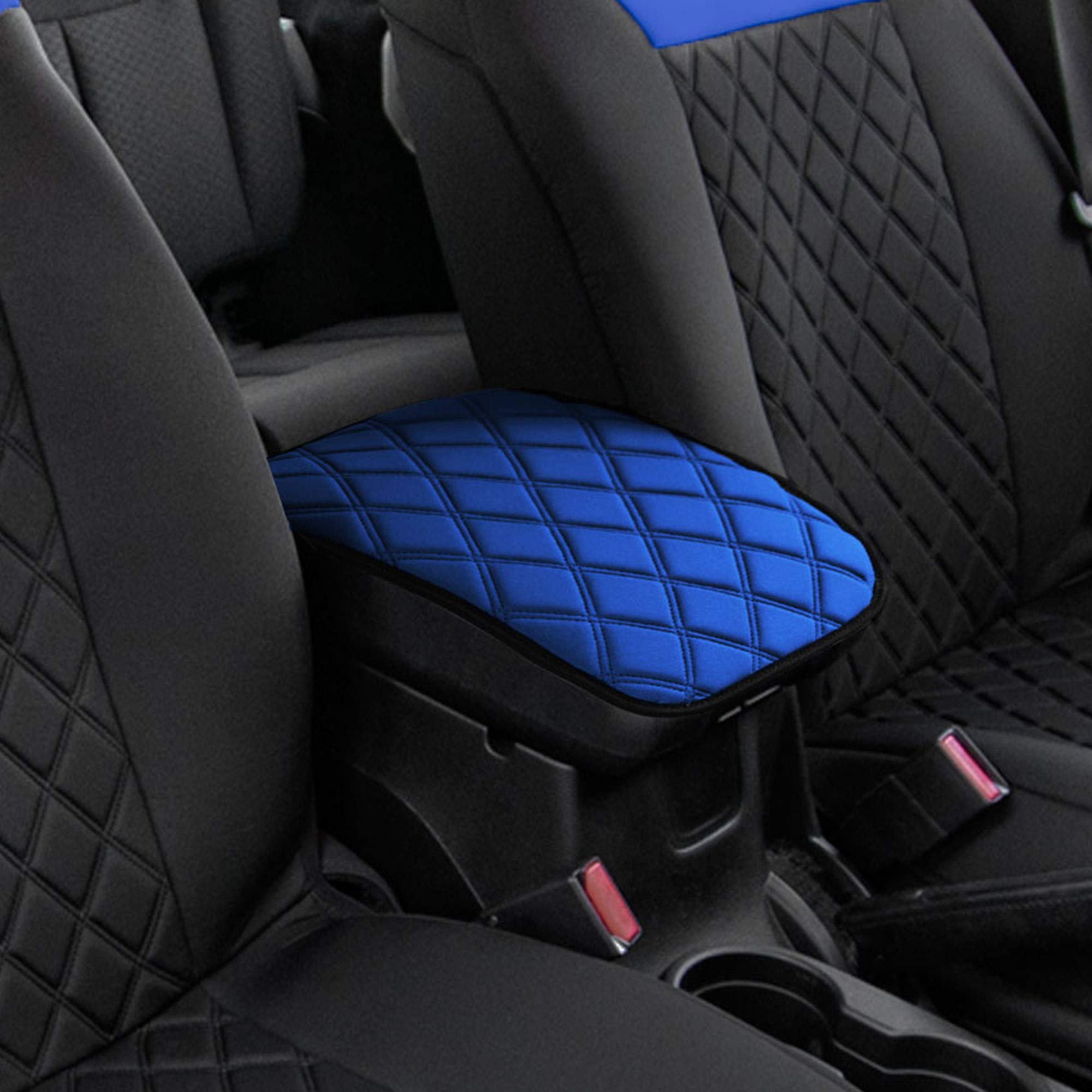 FH Group FH1053BLUEDM Neosupreme - Funda protectora para consola central con patrón de diamante, resistente al agua, color azul, se adapta a la mayoría de coches, SUV y camiones